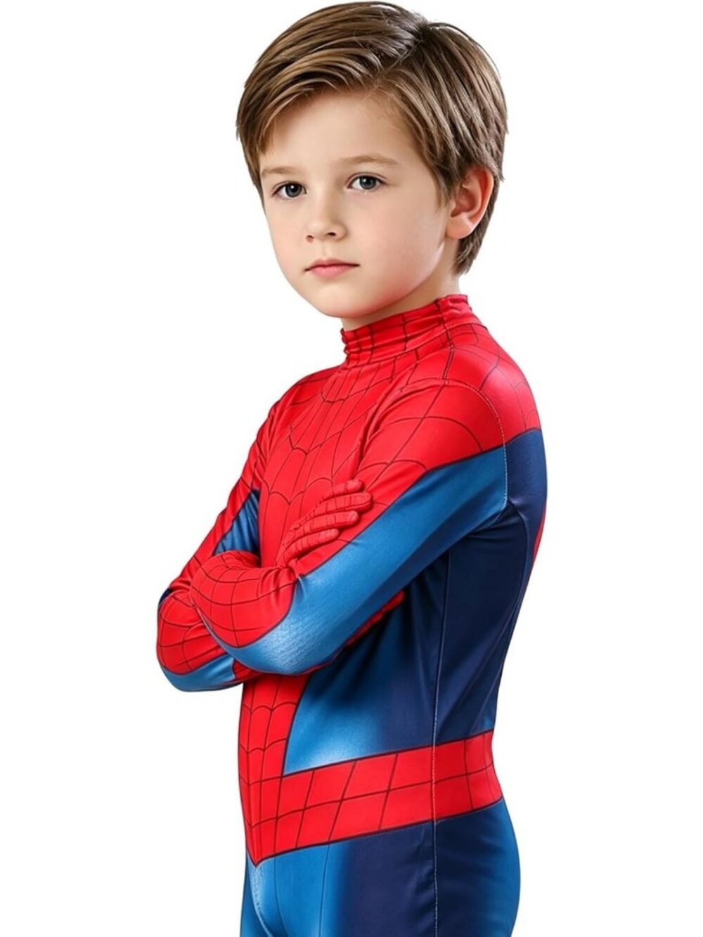 Kids Superhero Jumpsuit Cosplay Costume 3D Print Bodysuit & Mask for Ages 8-11